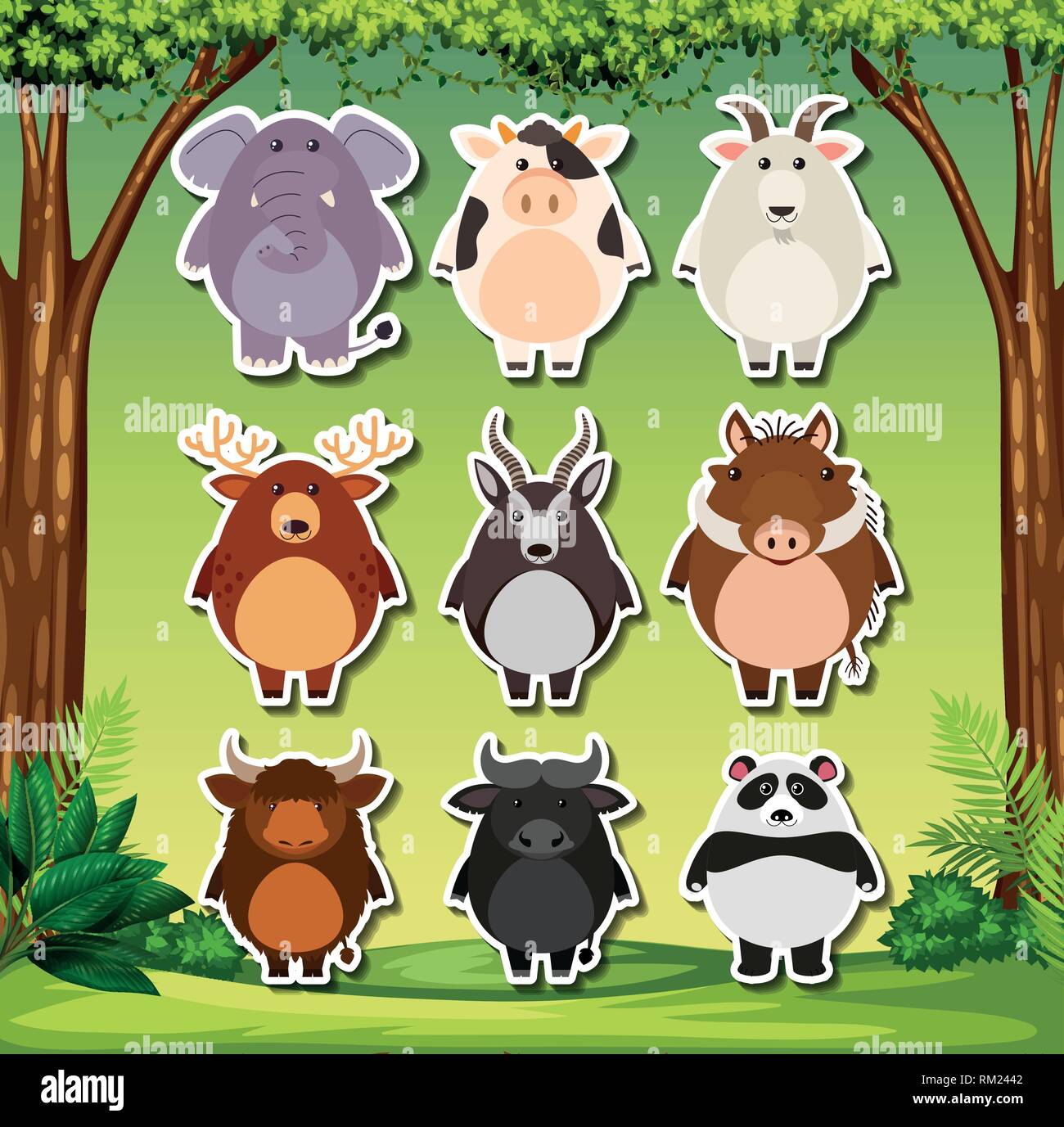 Set of wild animals sticker illustration Stock Vector Image & Art - Alamy