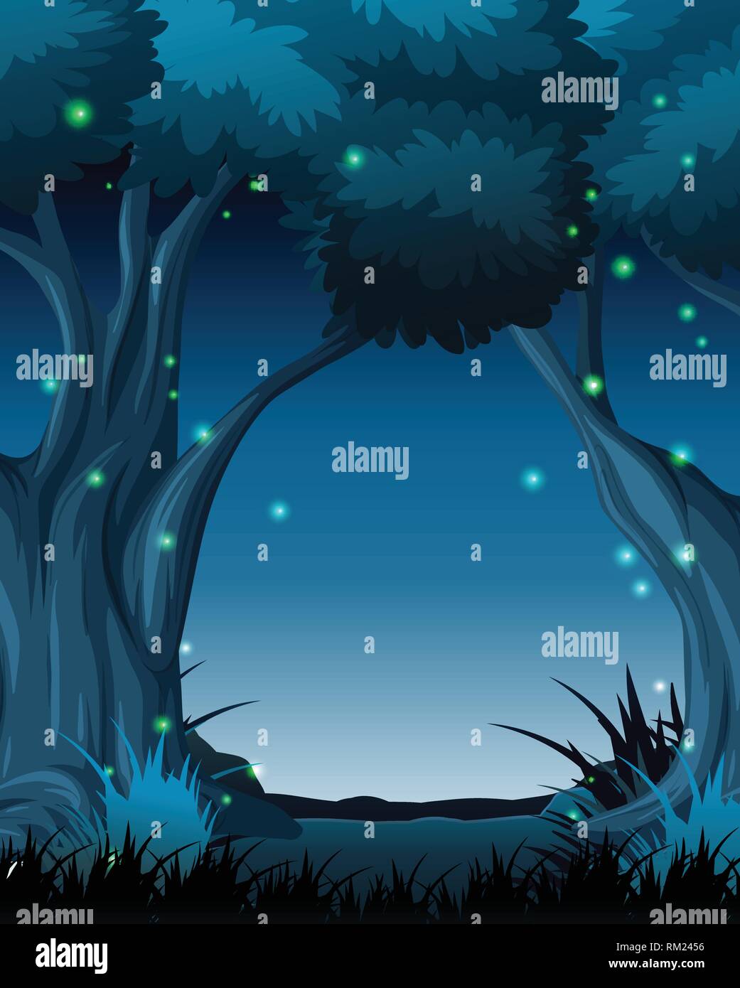 Dark night forest scene illustration Stock Vector Image & Art - Alamy