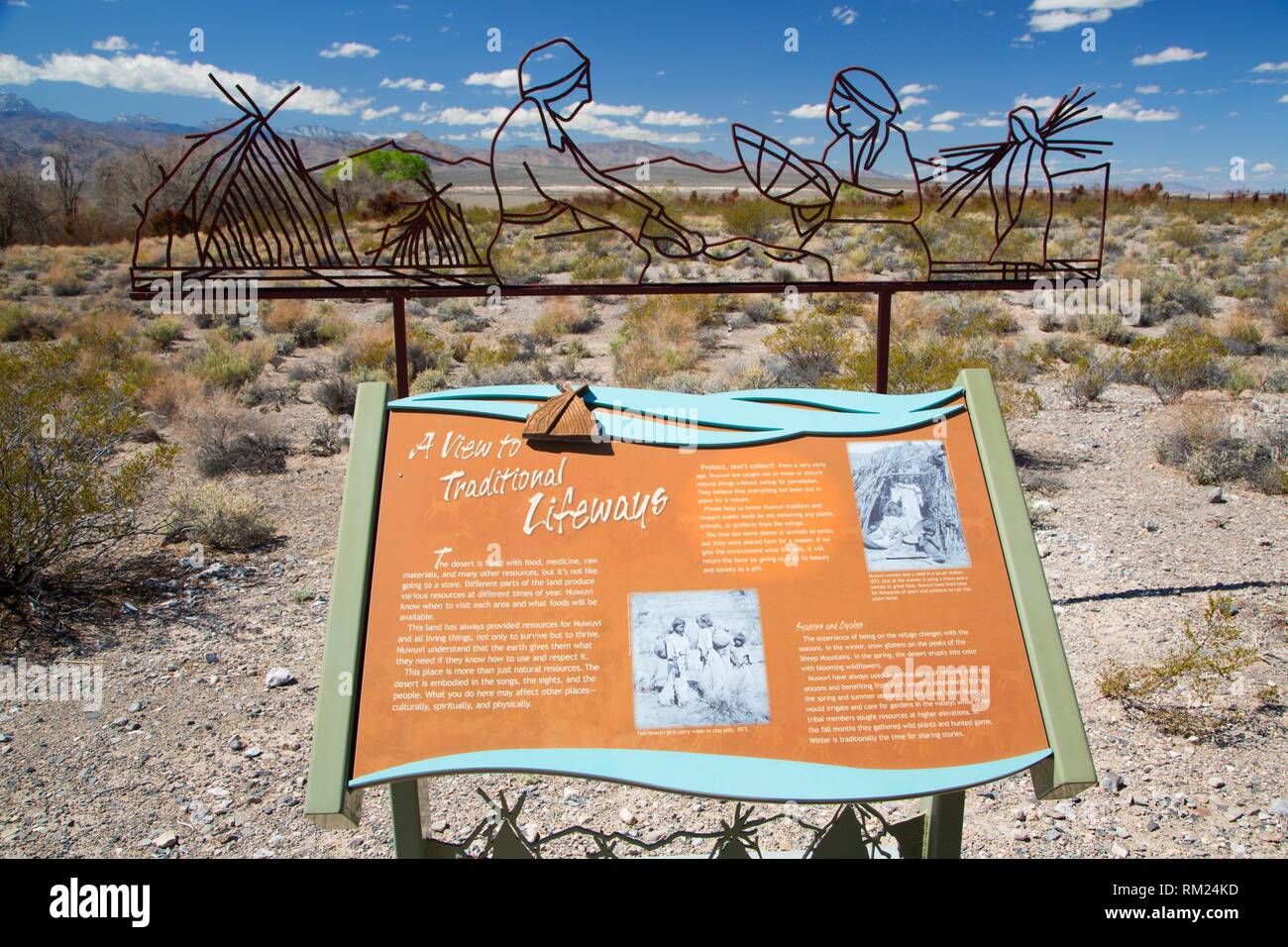 Bighorn Loop Trail interpretive board, Desert National Wildlife Refuge, Nevada. Stock Photo