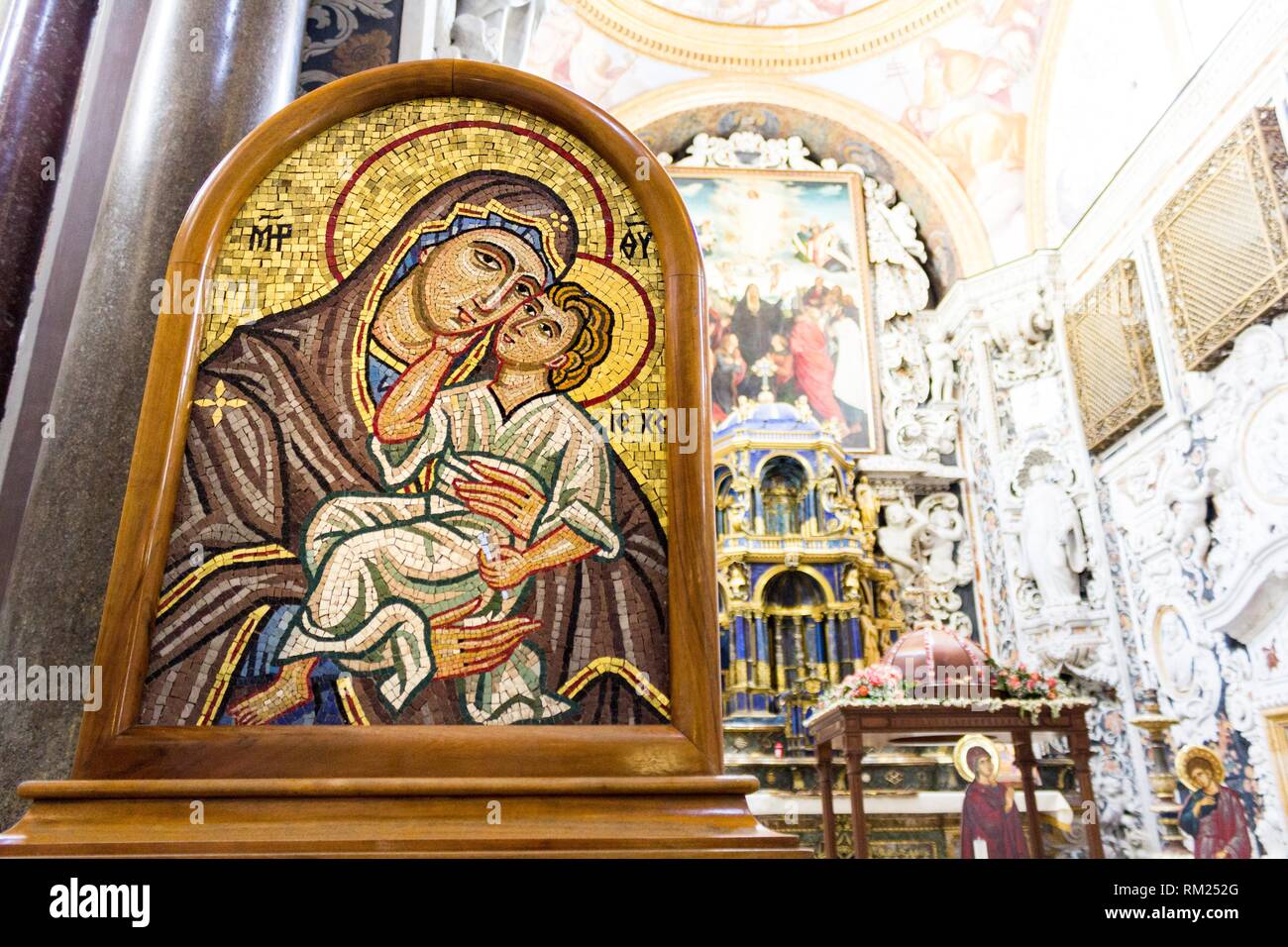 Byzantine mosaic of Church of Martorana. Palermo, Sicily. Italy. Stock Photo