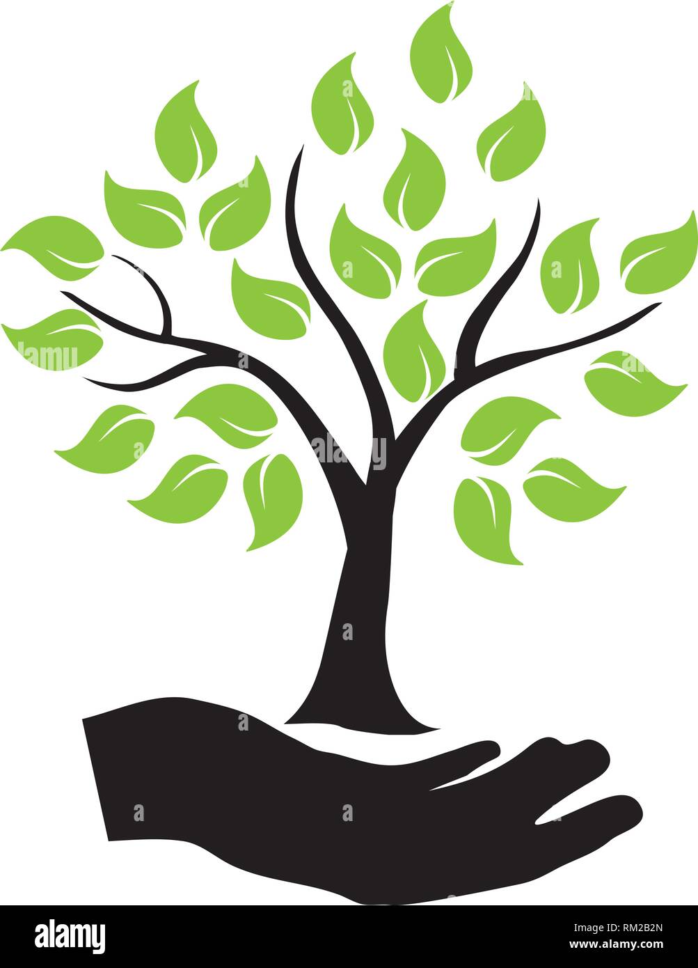 vector illustration of a tree and hands nature, ecology background ...