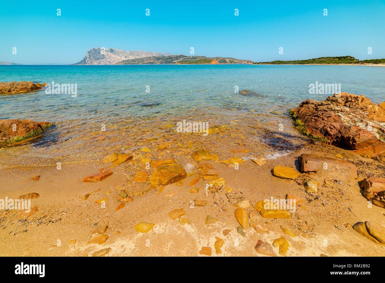 Clear water in Capo Coda Cavallo beach, Sardinia, Italy Stock Photo