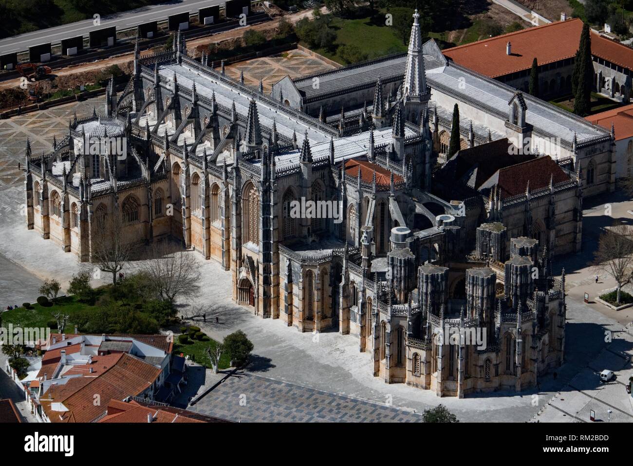 Batalha Monastery, Portugal - Aerial Stock Photo