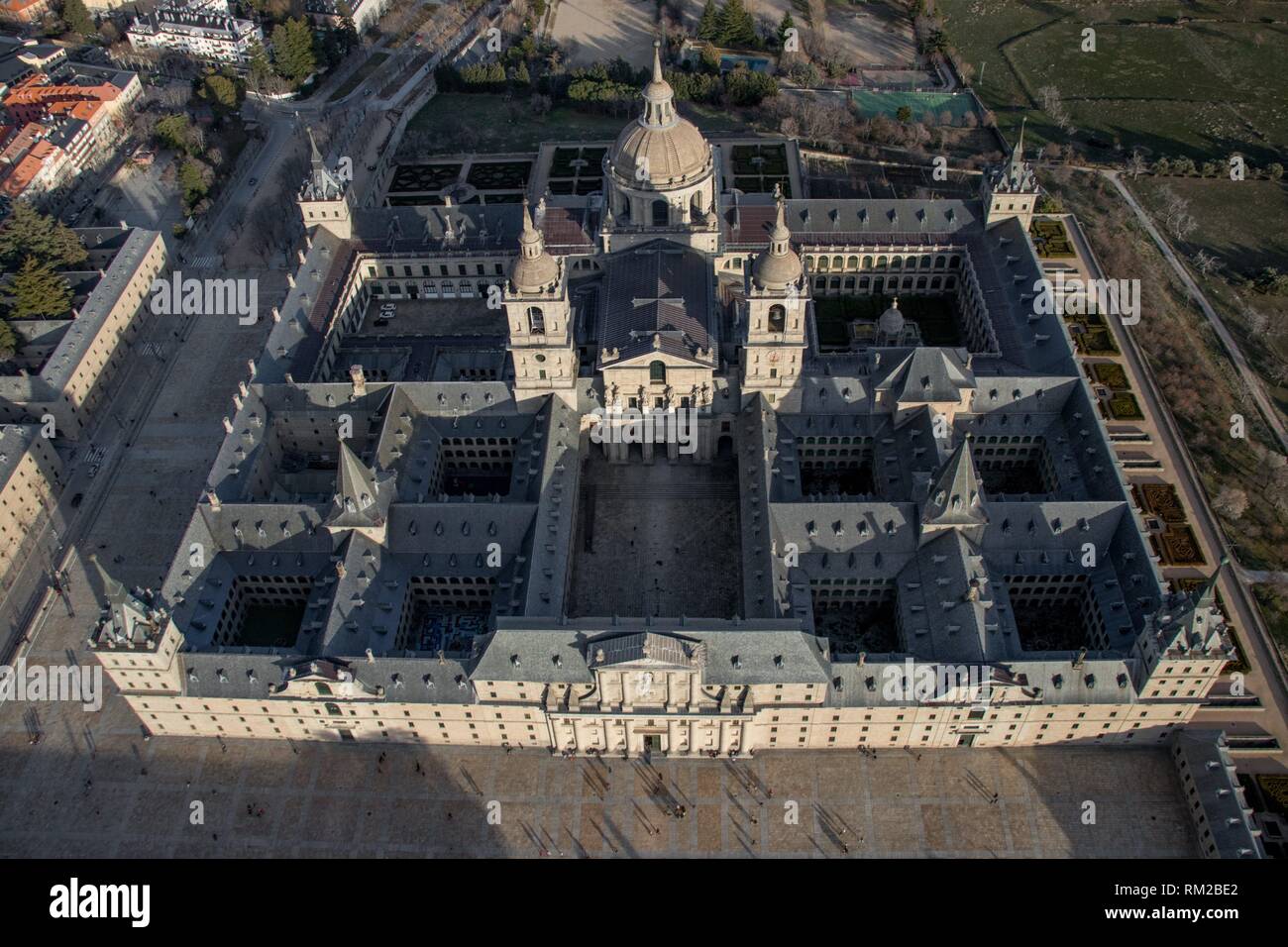El Escorial, Madrid, Spain - Aerial Stock Photo