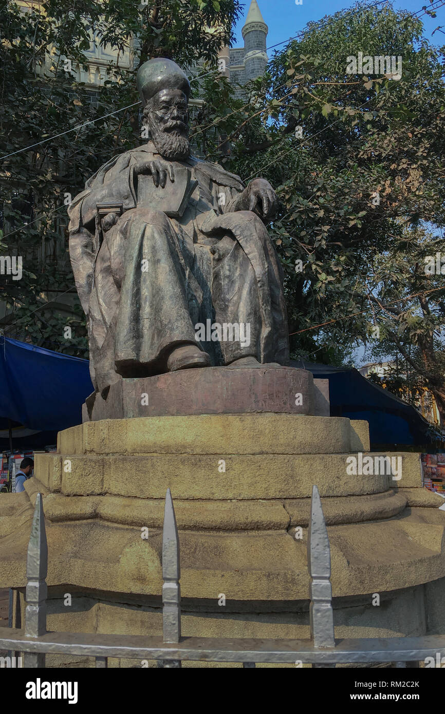 12-02-2019- dadabhai naoroji statue near flora fountain, mumbai, maharashtra, India, Asia Stock Photo
