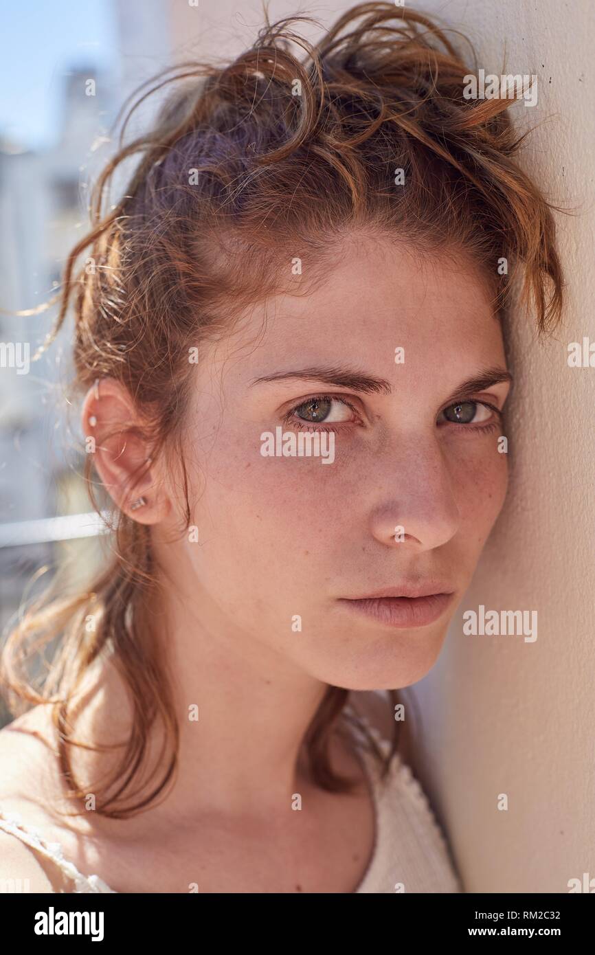 Portrait of woman with curiosity look Stock Photo