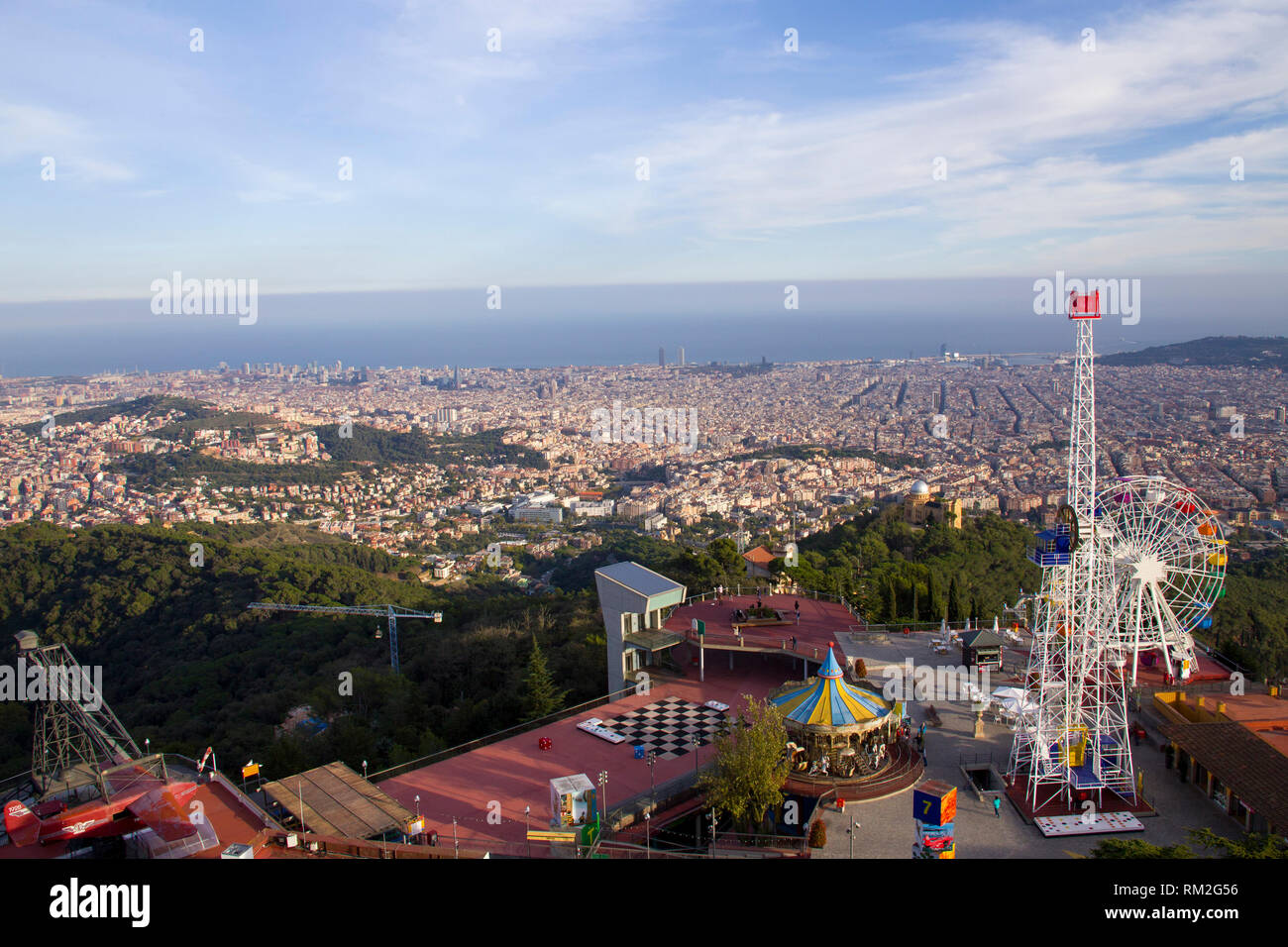 The highest observation deck with an amusement park overlooking the city and the sea. Stock Photo
