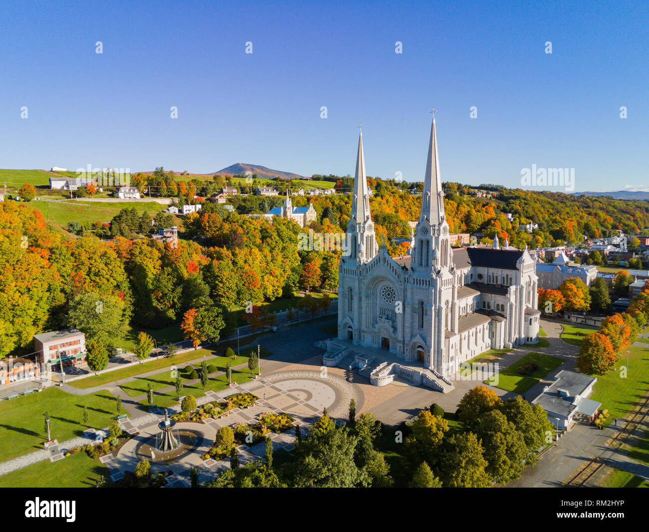 Aerial View Of The Basilica Of Sainte Anne De Beaupre Church With Beautiful Fall Color At Quebec Canada Stock Photo Alamy