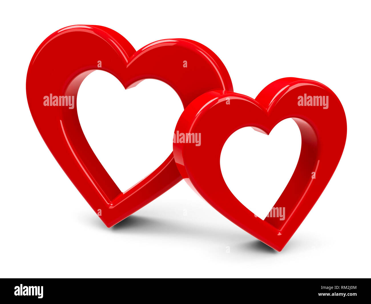 Two red hearts represent love and Happy Valentine's day, three-dimensional  rendering, 3D illustration Stock Photo - Alamy