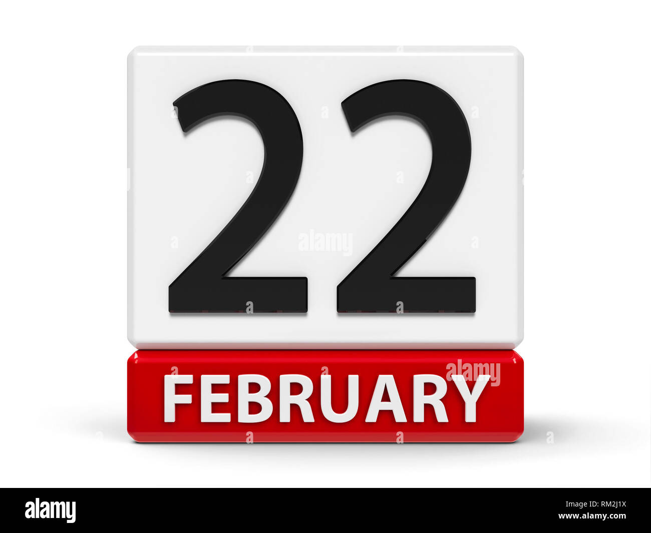 Red and white calendar icon from cubes - The Twenty Second of February - on a white table - International Day in Support of Victims of Crime, three-di Stock Photo