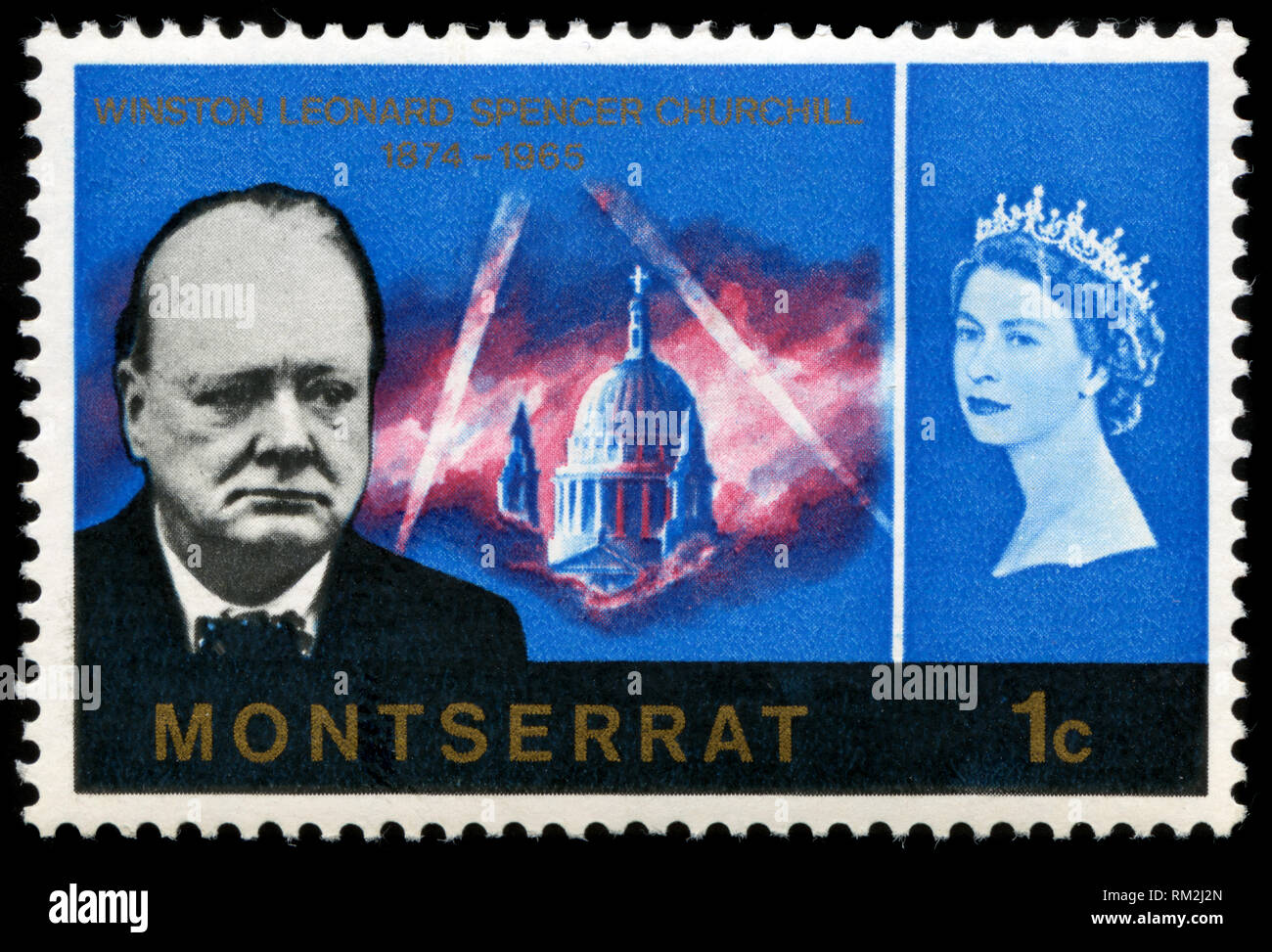 Postage stamp from Montserrat in the Sir Winston Churchill, 1st Death Anniversary series issued in 1966 Stock Photo