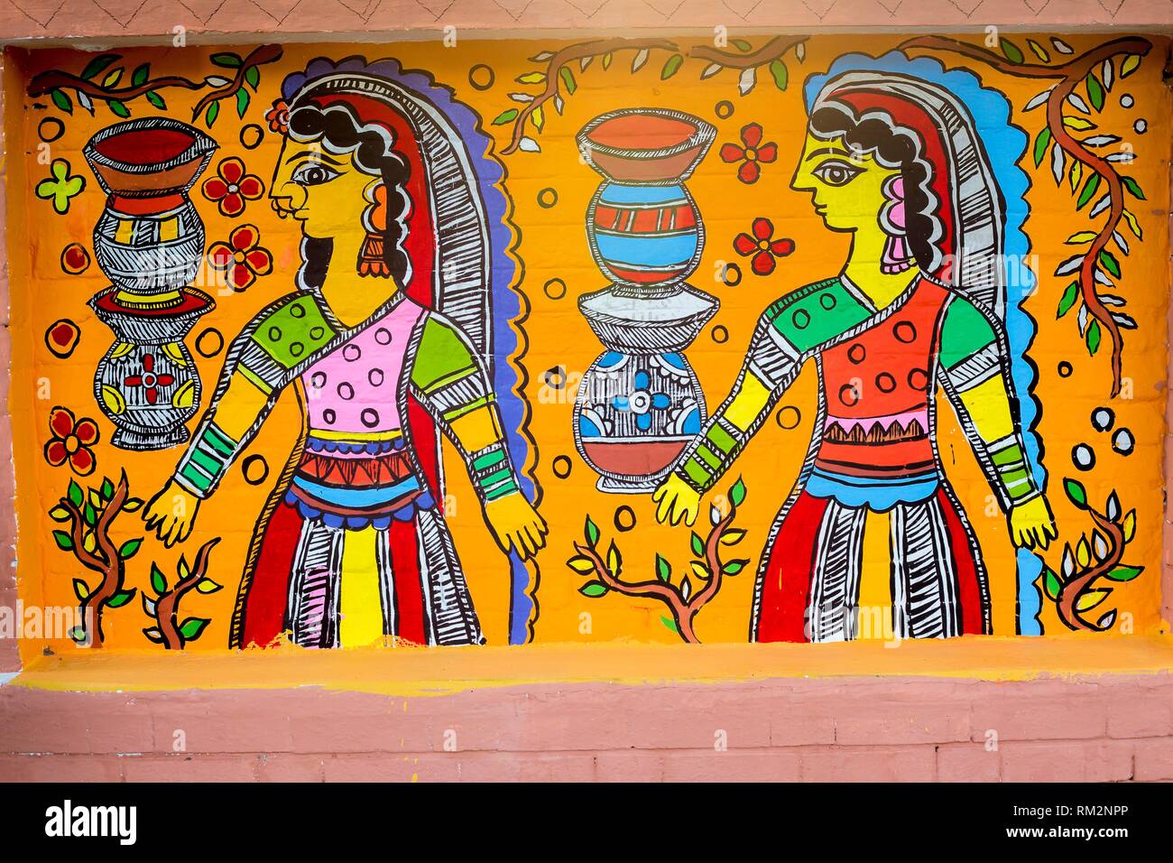 Bangla wall painting. Pahela Boishakh (the first day of the Bangla month)  can be followed back to its origins during the Mughal period when Emperor  Stock Photo - Alamy