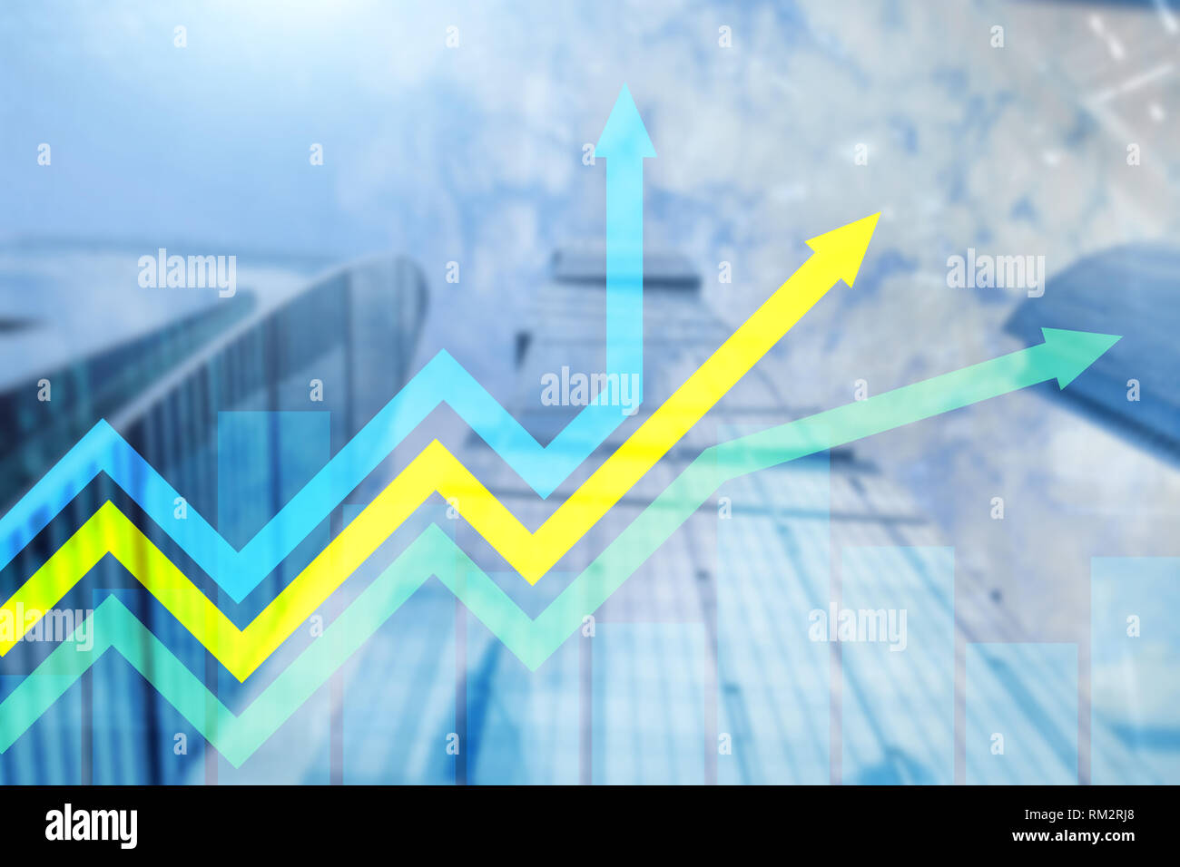 Financial growth arrows graph. Investment and trading concept. Stock Photo