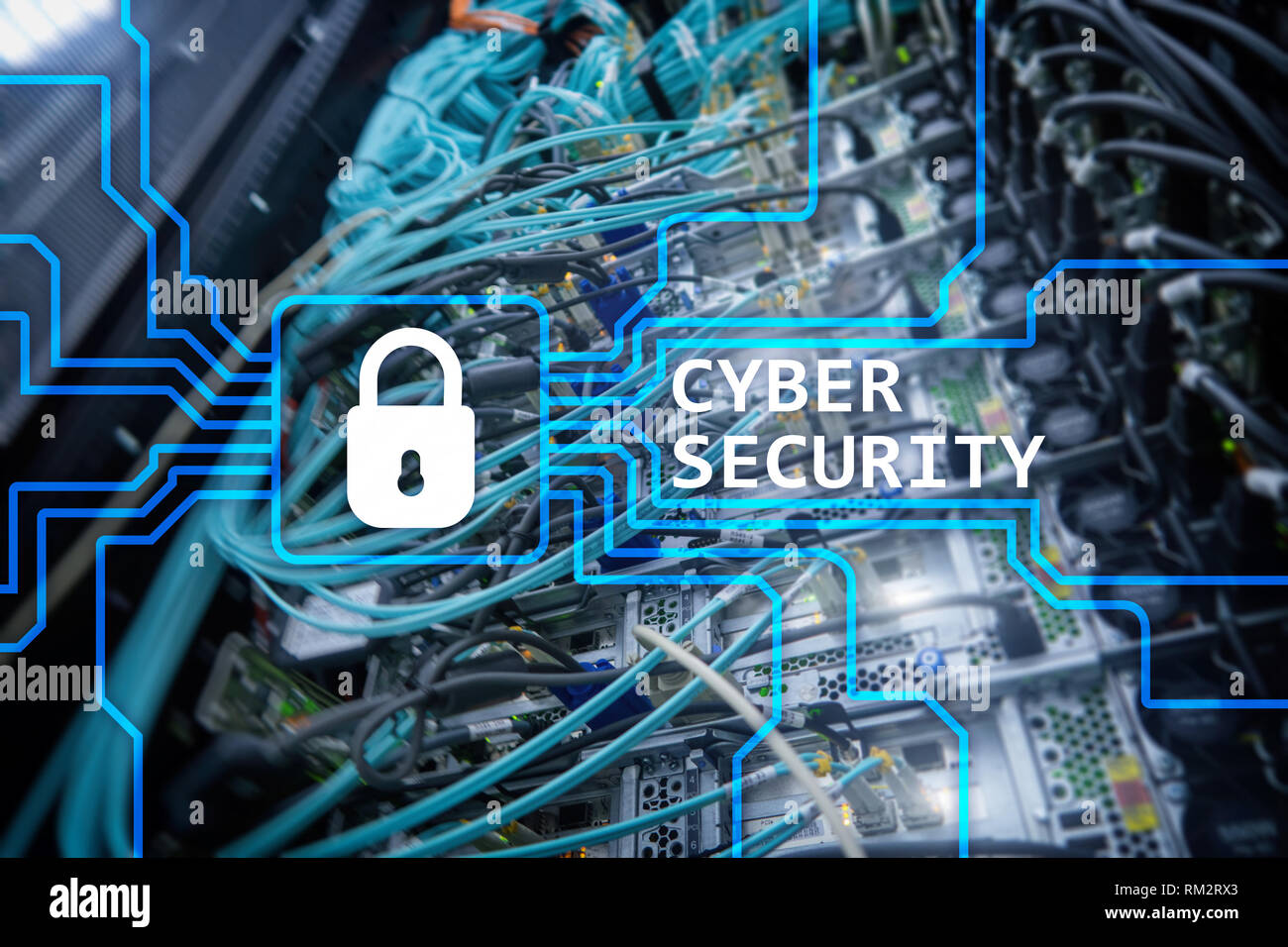 Cyber security, information privacy and data protection concept on server room background Stock Photo