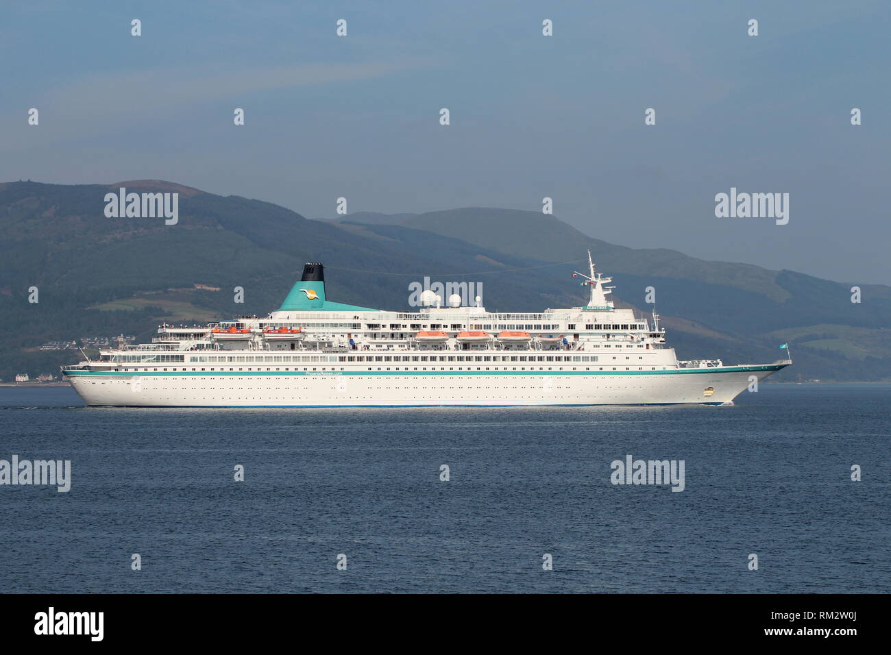 MS Albatros, a cruise ship operated by Phoenix Reisen, passing Gourock on an inbound journey to Greenock on the Firth of Clyde. Stock Photo