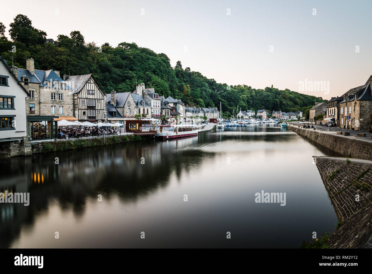 Dinan, France - July 23, 2018: View of the river Rance and the harbour ...