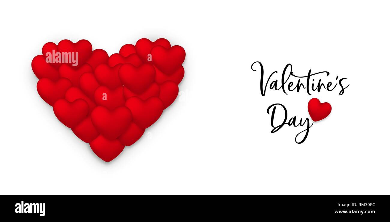 Happy Valentines Day love concept illustration. Red 3d heart shape ...