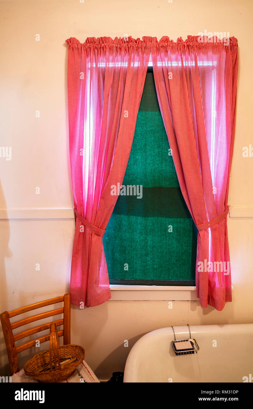 Antique Bathroom With Curtains Stock Photo Alamy