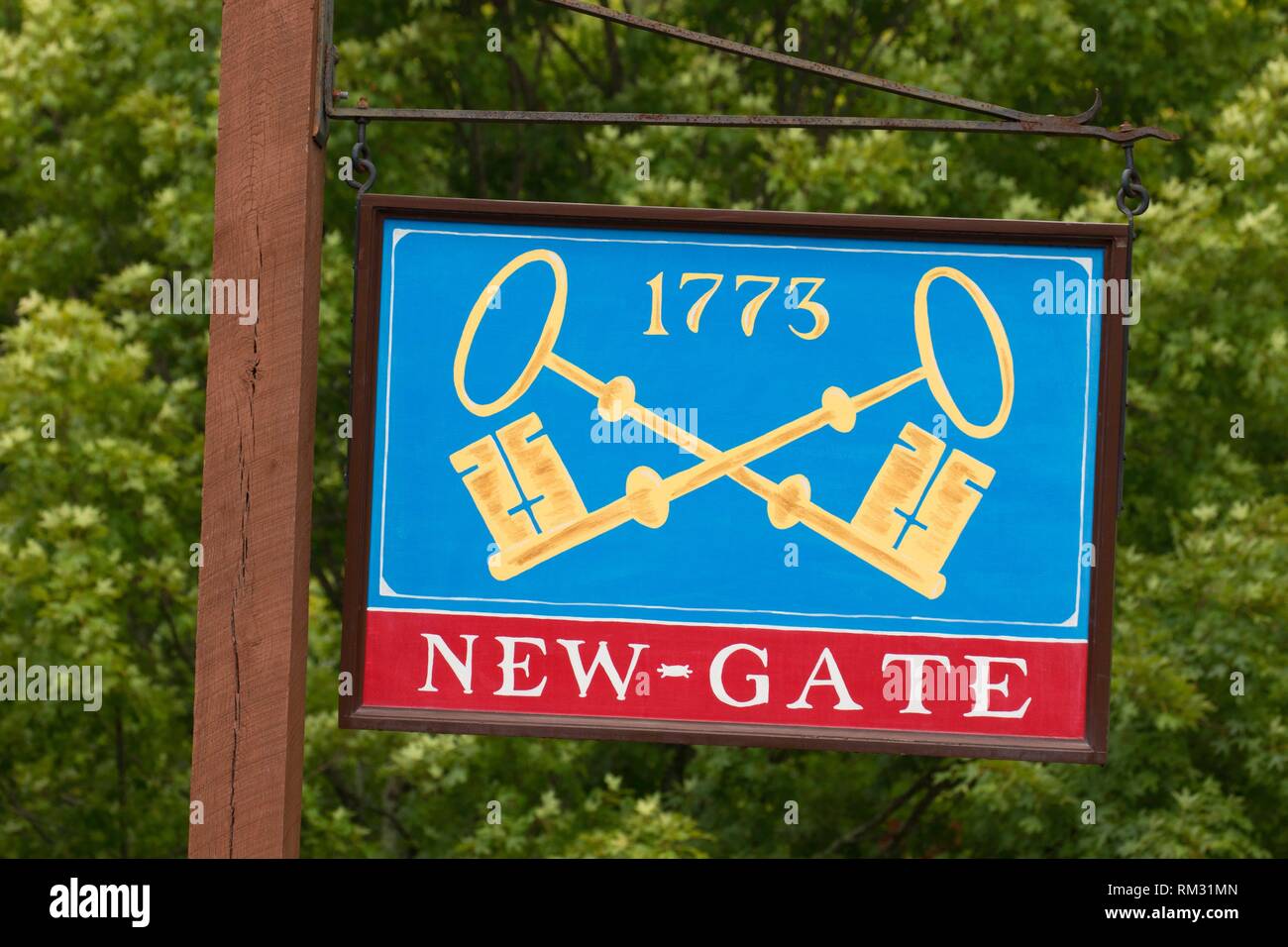 Park sign, Old New-Gate Prison & Copper Mine Archaeological Preserve, Connecticut. Stock Photo