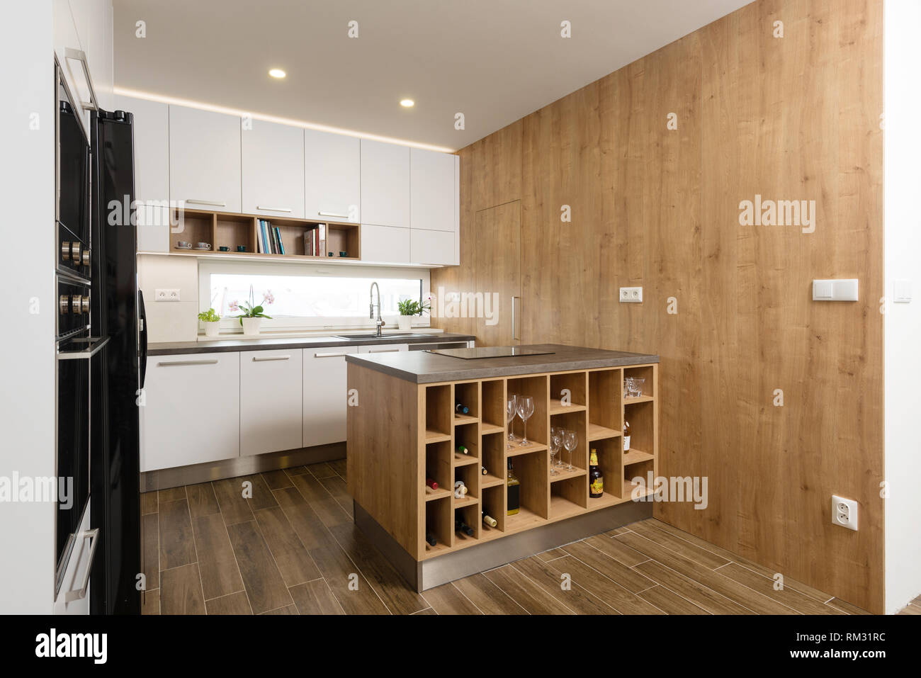 Interior of modern kitchen with built-in appliances Stock Photo - Alamy
