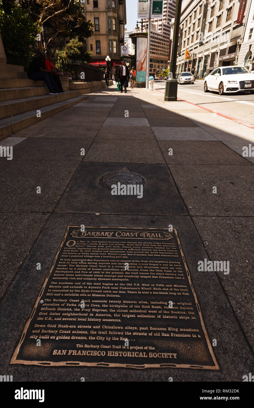 Bronze plaque Guide marks for urban hiking the Barbary Coast Trail