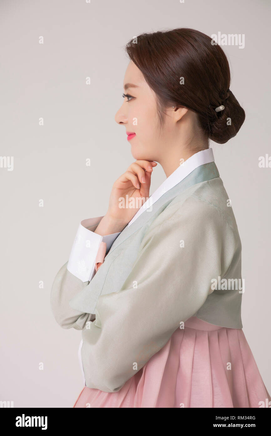 Korean Beauty Concept Photo Young Beautiful Woman Wearing Hanbok