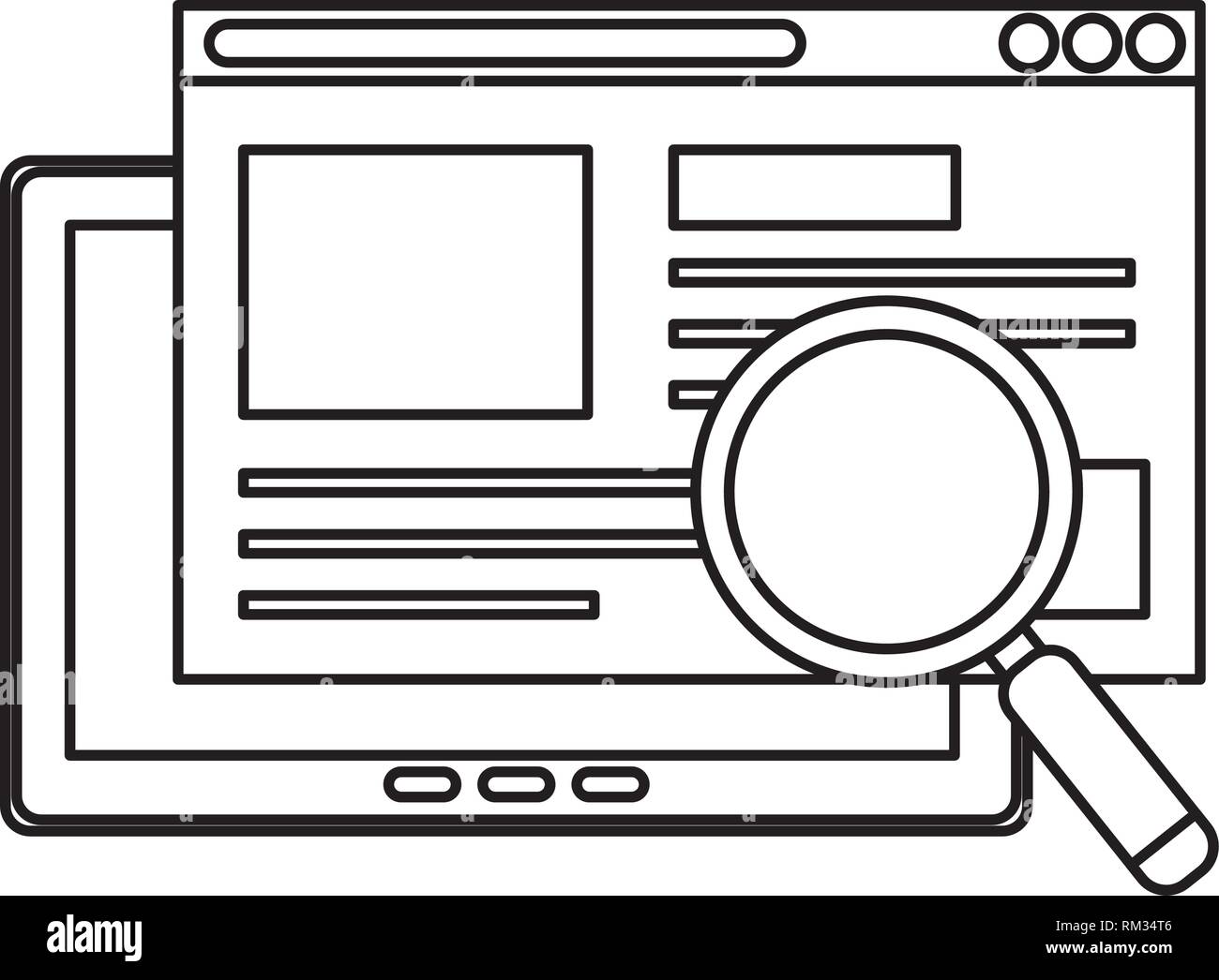tablet device with magnifying glass vector illustration design Stock ...