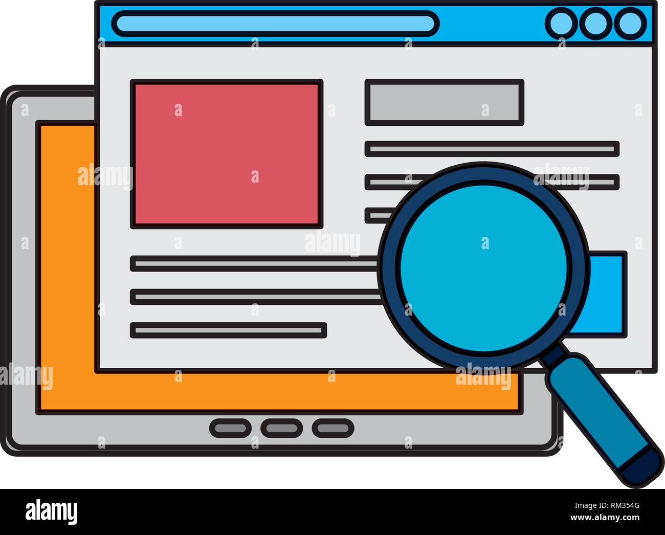 tablet device with magnifying glass vector illustration design Stock ...