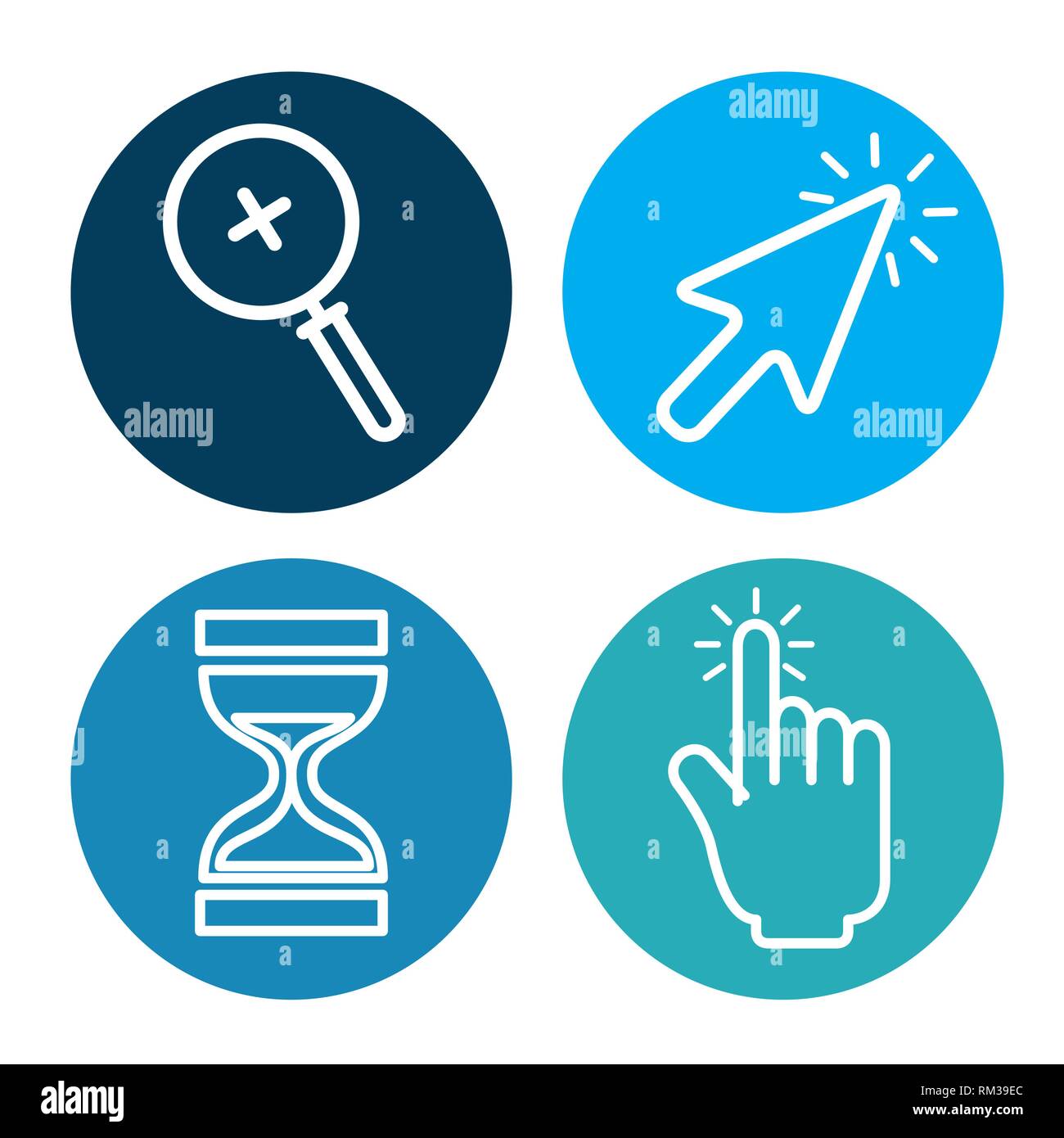 set magnifying glass with arrow and hourglass cursor Stock Vector Image