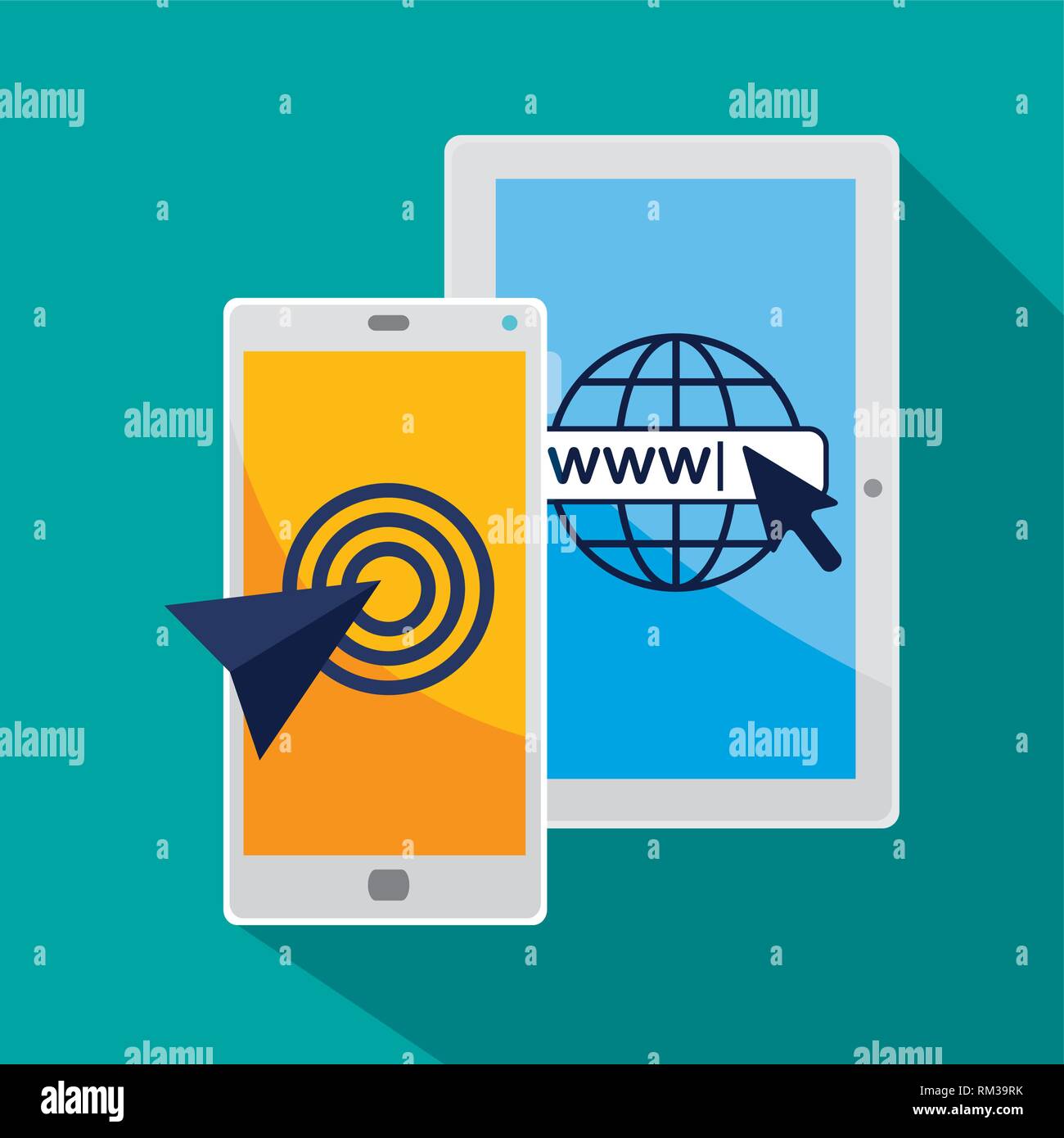 tablet and smartphone with arrow pointer cursor Stock Vector