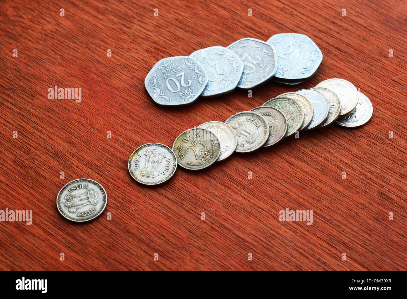 Twenty  paisa and 25 paisa, old Indian coins Stock Photo