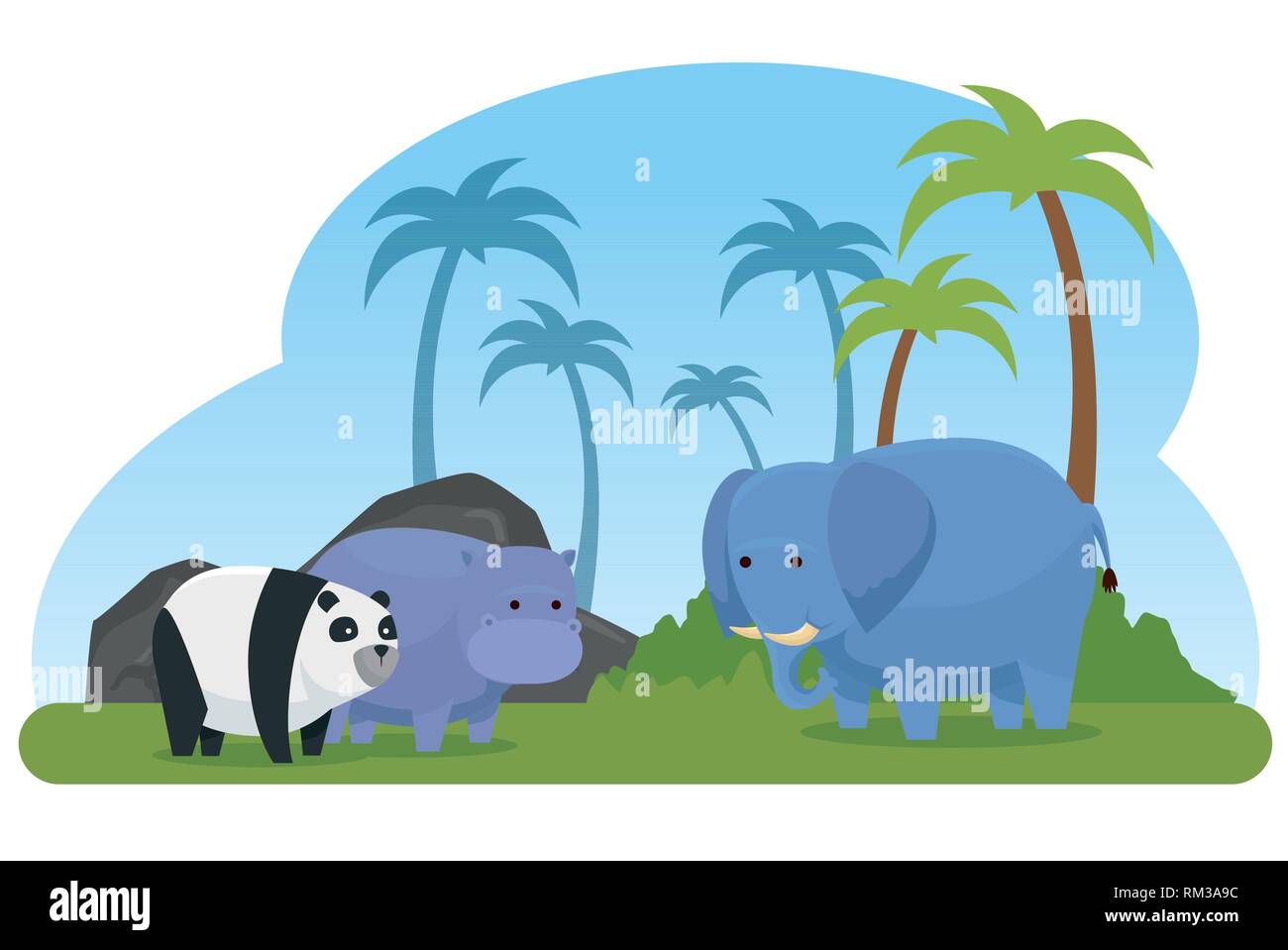 hippopotamus with elephant and panta wild animals Stock Vector Image ...