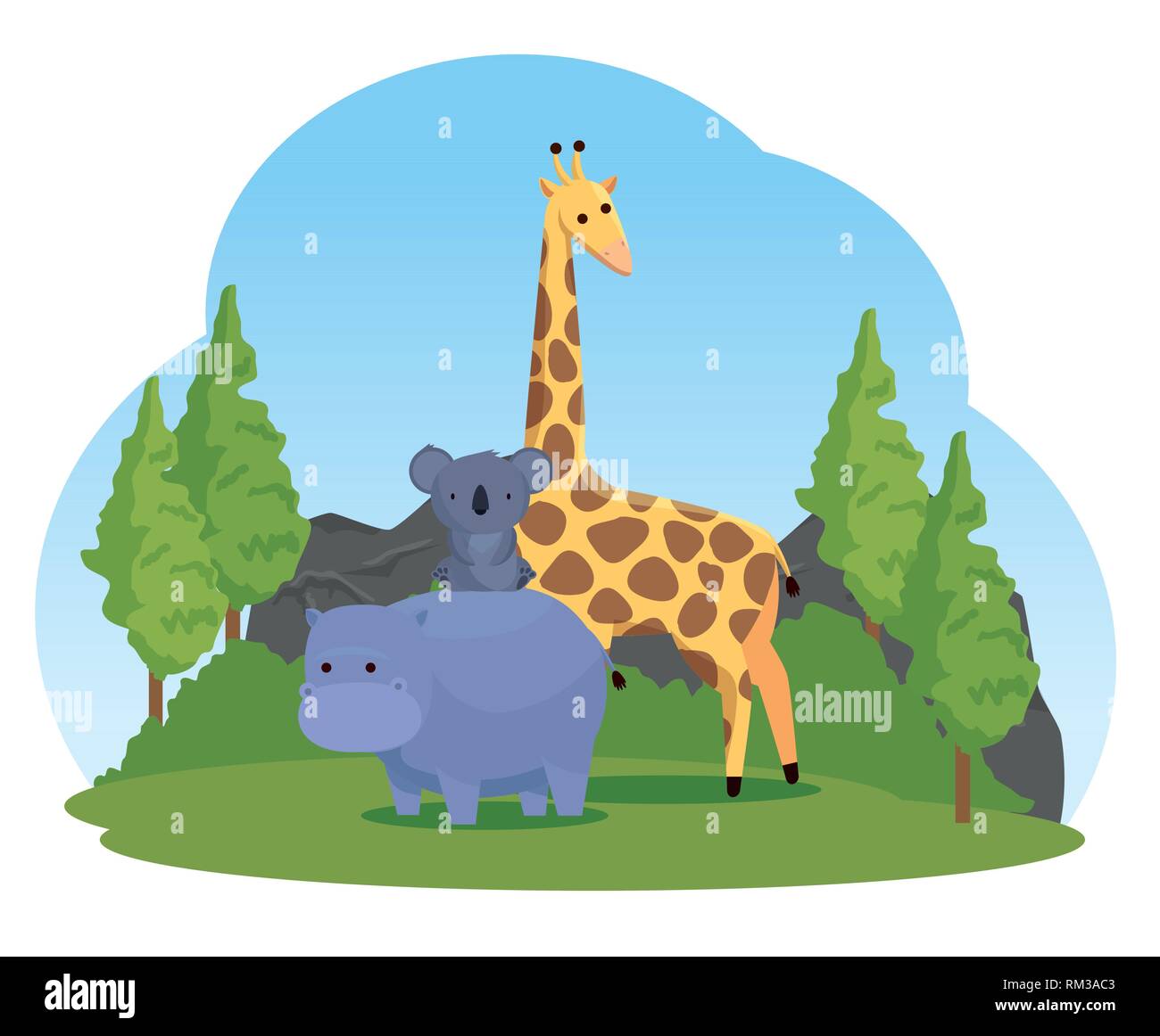 hippopotamus with koala and giraffe wild animals Stock Vector Image ...