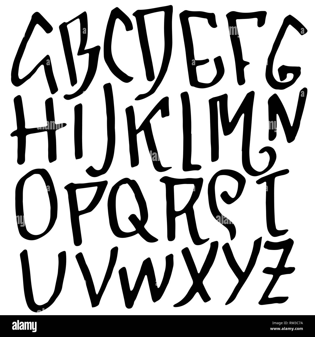 Simple alphabet letters. Handdrawn grunge ink font. Vector illustration ...