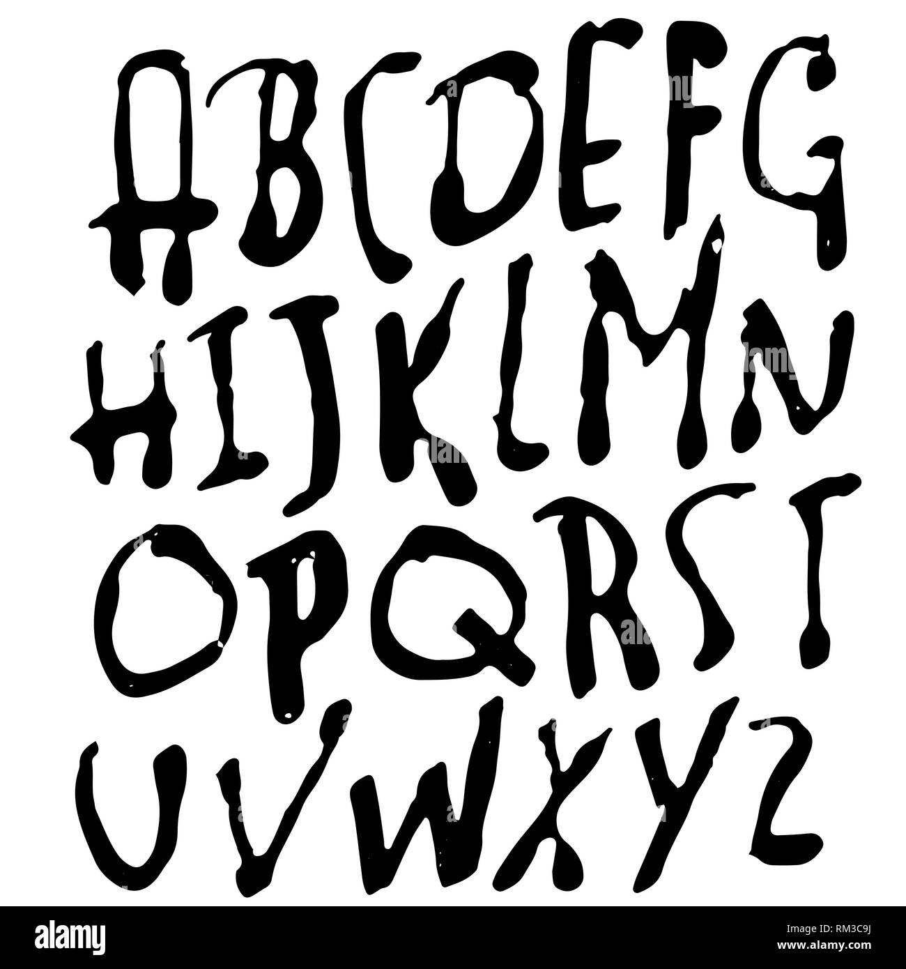 Simple alphabet letters. Handdrawn grunge ink font. Vector illustration ...