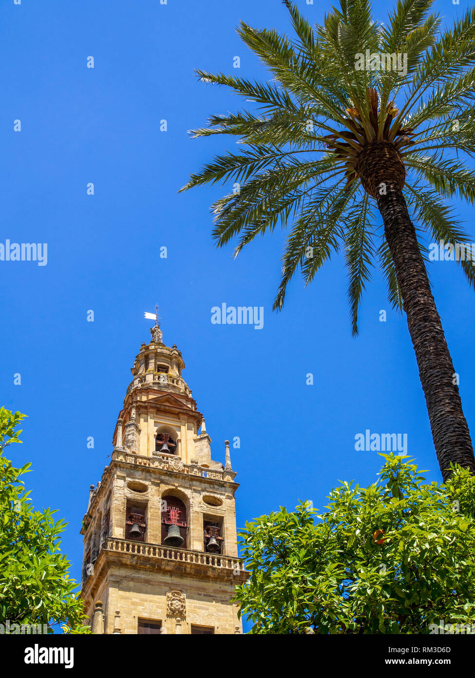 The bell tower of the Cordoba Mezquita, a popular tourism destination in southern Spain. Stock Photo