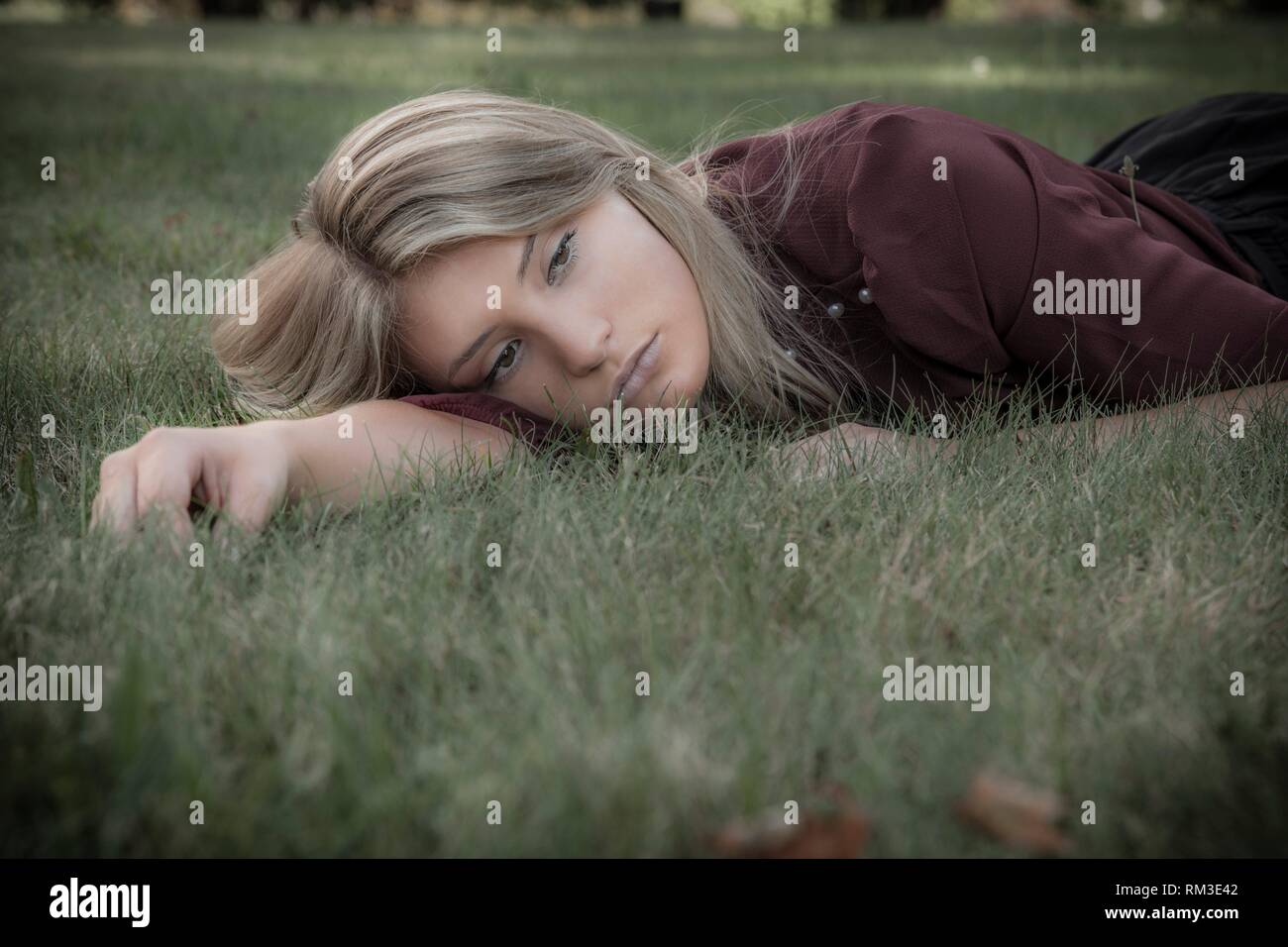 Teenage Girl Long Blonde Hair Blond Dream Wistful Stock