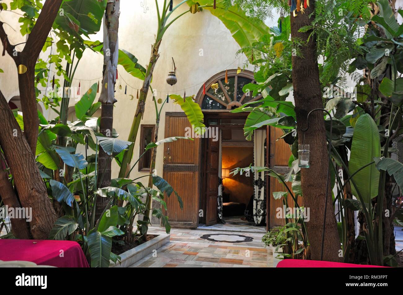 one of the two courtyards of El-Fenn hotel, Marrakesh, Morocco, North Africa. Stock Photo