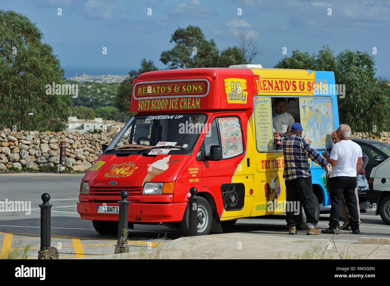 ice-cream seller truck, South Coast, Malta, Mediterranean Sea, Southern Europe. Stock Photo
