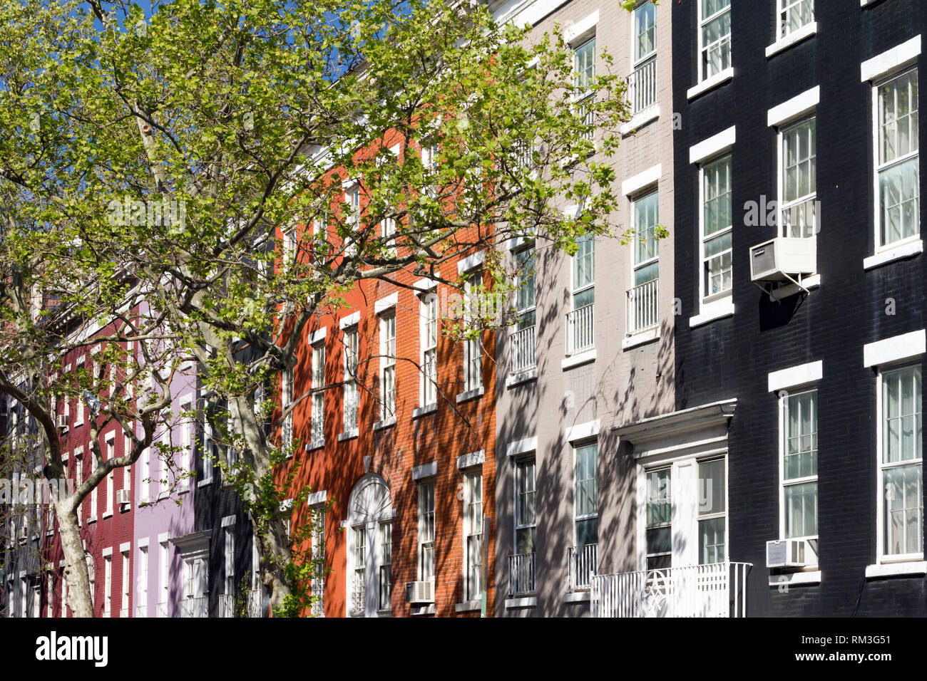 Block of colorful buildings on historic Macdougal Street in Greenwich
