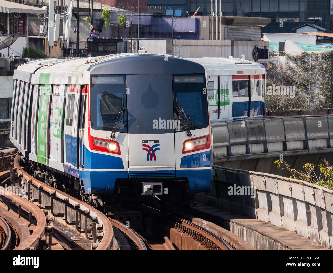 BTS Skytrain, the Silom Line, near Chong Nonsi Station in Bangkok. Stock Photo
