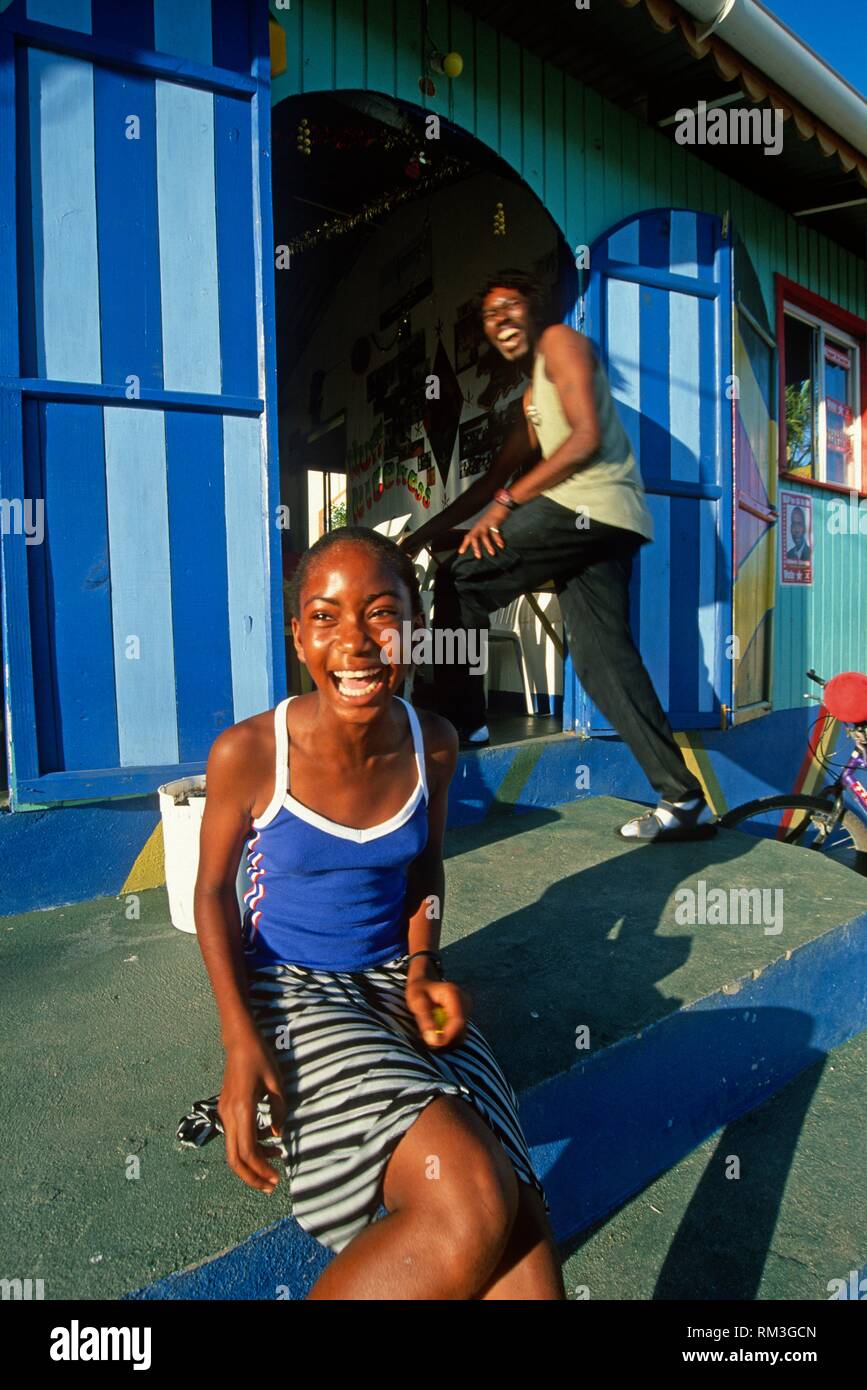 young girl at Union Island, Grenadines islands, Saint Vincent and the Grenadines, Winward Islands, Lesser Antilles, Caribbean Sea. Stock Photo