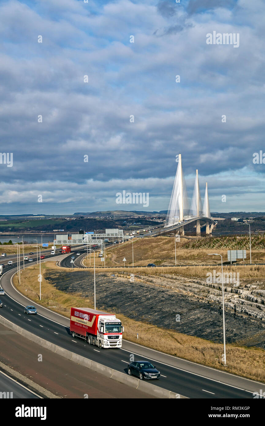 Road bridge Queensferry Crossing carrying motorway M9 across Firth of