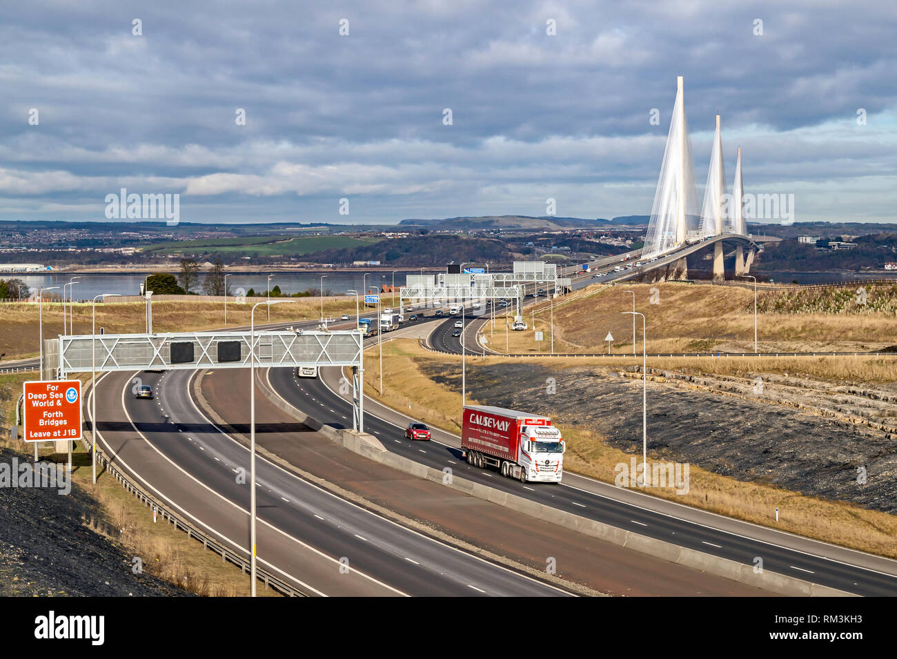 Road bridge Queensferry Crossing carrying motorway M9 across Firth of