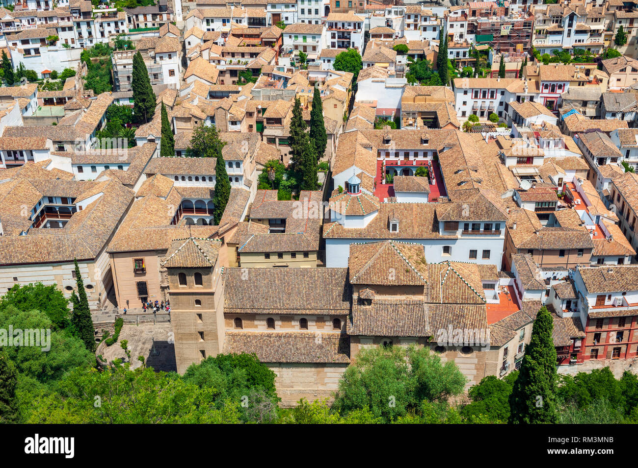 A view over the neighborhood of Albayzin from the Alhambra in Granada, Spain. The city is known for its medieval architecture dating back to the time  Stock Photo