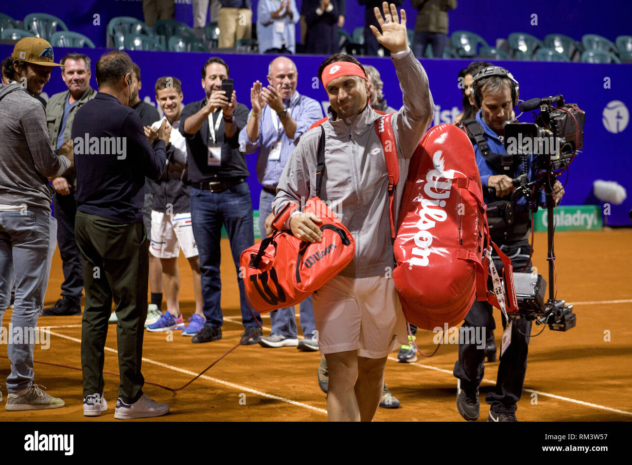 Buenos Aires, Federal Capital, Argentina. 12th Feb, 2019. Celebrities of the world of professional tennis honored David Ferrer in the Argentina Open 2019, ATP tournament category 250, a tournament that the Spaniard won three times and which marks the beginning of his farewell as a professional tennis player. This tribute was attended by Gabriela Sabatini, Diego Schwartzman; Monaco Peak; Guillermo Coria, Nicolas Pereira, among other tennis players and former professional tennis players. Credit: Roberto Almeida Aveledo/ZUMA Wire/Alamy Live News Stock Photo