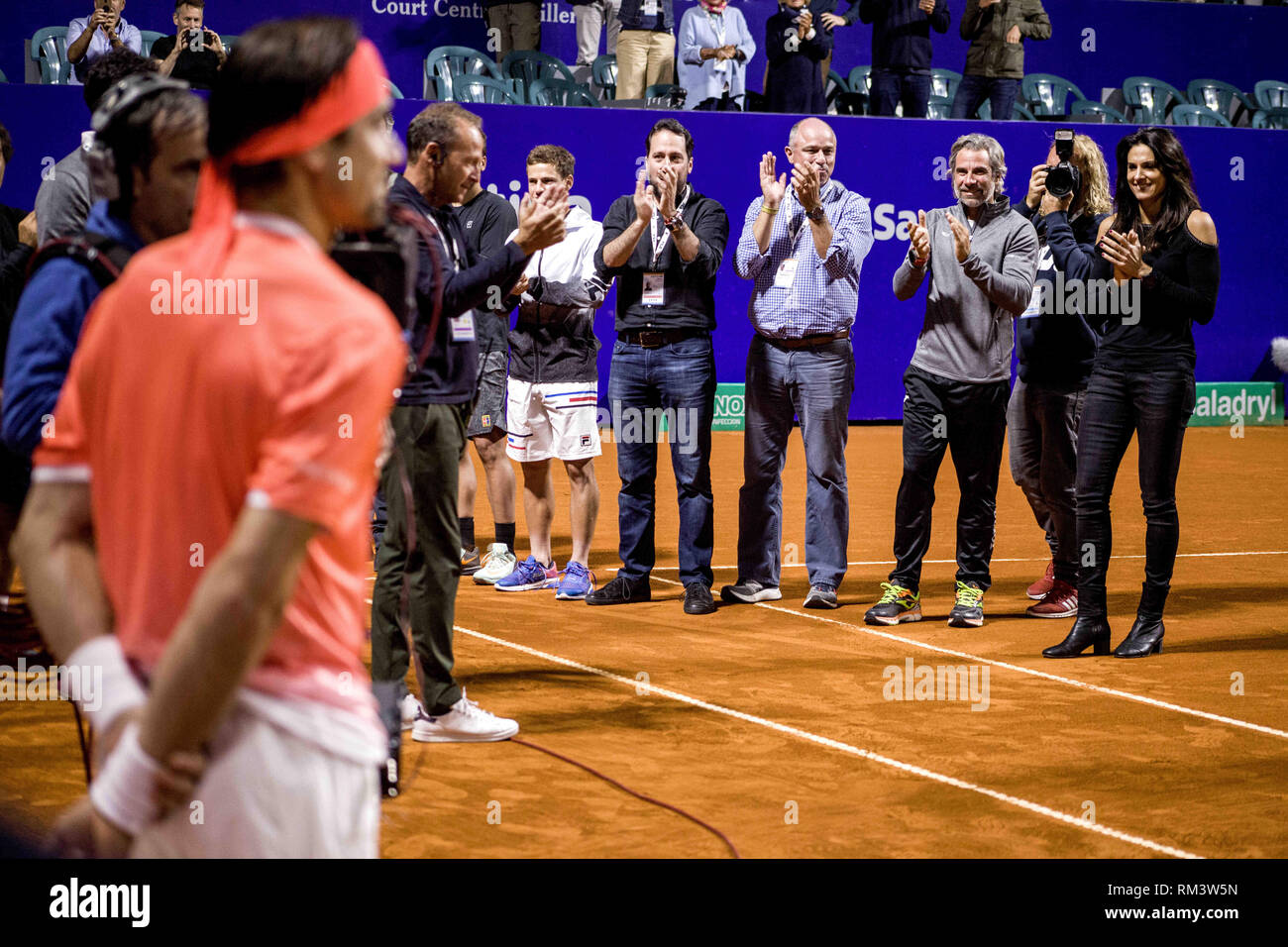 Buenos Aires, Federal Capital, Argentina. 12th Feb, 2019. Celebrities of the world of professional tennis honored David Ferrer in the Argentina Open 2019, ATP tournament category 250, a tournament that the Spaniard won three times and which marks the beginning of his farewell as a professional tennis player. This tribute was attended by Gabriela Sabatini, Diego Schwartzman; Monaco Peak; Guillermo Coria, Nicolas Pereira, among other tennis players and former professional tennis players. Credit: Roberto Almeida Aveledo/ZUMA Wire/Alamy Live News Stock Photo