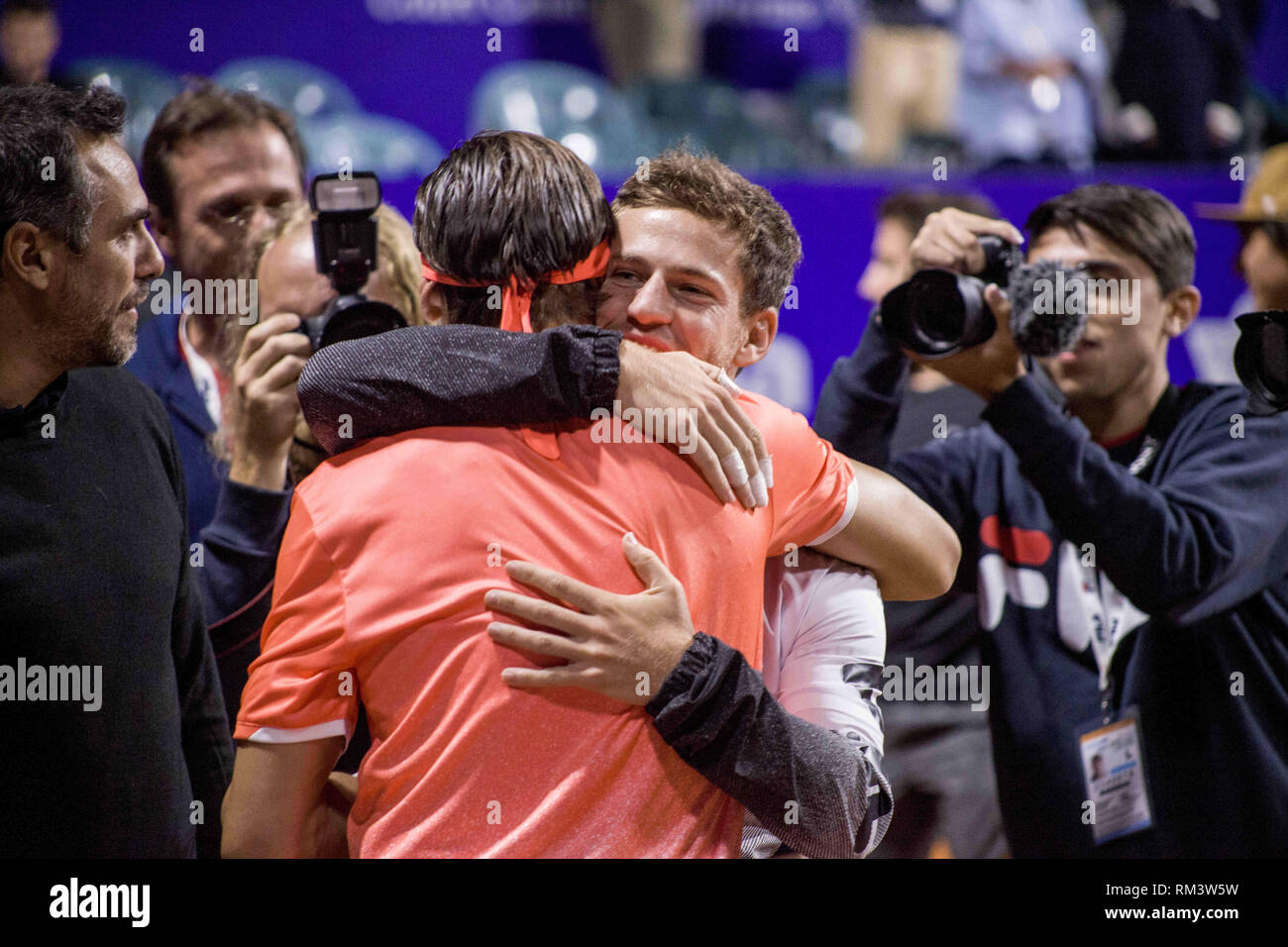 Buenos Aires, Federal Capital, Argentina. 12th Feb, 2019. Celebrities of the world of professional tennis honored David Ferrer in the Argentina Open 2019, ATP tournament category 250, a tournament that the Spaniard won three times and which marks the beginning of his farewell as a professional tennis player. This tribute was attended by Gabriela Sabatini, Diego Schwartzman; Monaco Peak; Guillermo Coria, Nicolas Pereira, among other tennis players and former professional tennis players. Credit: Roberto Almeida Aveledo/ZUMA Wire/Alamy Live News Stock Photo