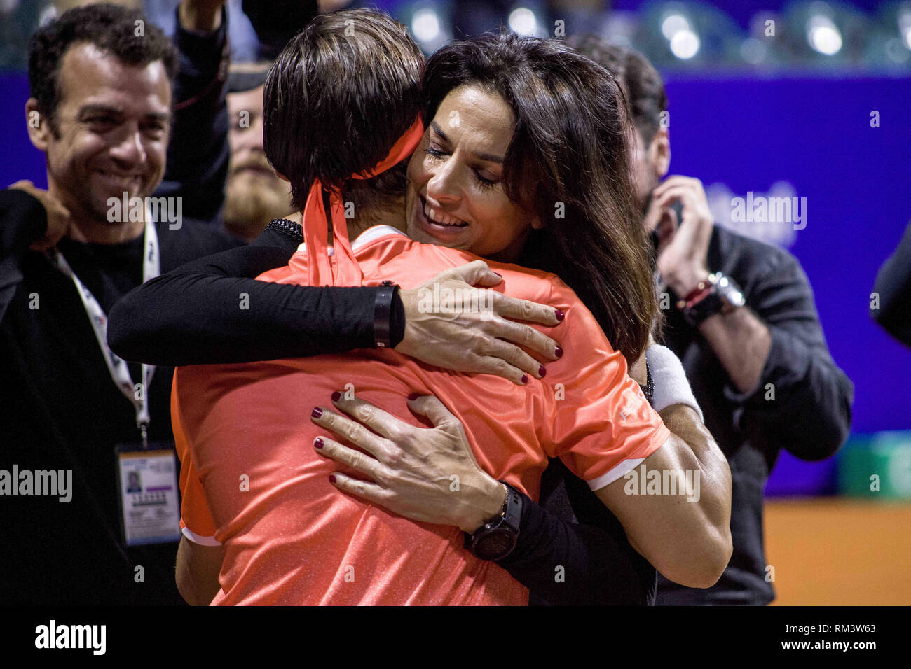 Buenos Aires, Federal Capital, Argentina. 12th Feb, 2019. Celebrities of the world of professional tennis honored David Ferrer in the Argentina Open 2019, ATP tournament category 250, a tournament that the Spaniard won three times and which marks the beginning of his farewell as a professional tennis player. This tribute was attended by Gabriela Sabatini, Diego Schwartzman; Monaco Peak; Guillermo Coria, Nicolas Pereira, among other tennis players and former professional tennis players. Credit: Roberto Almeida Aveledo/ZUMA Wire/Alamy Live News Stock Photo