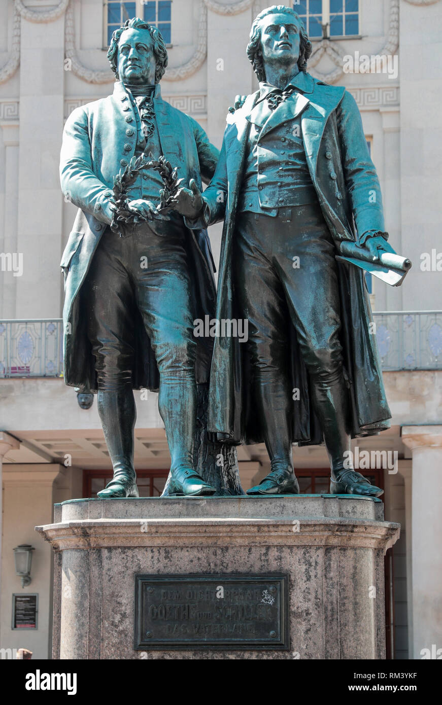 Weimar, Germany. 16th Aug, 2018. The Goethe and Schiller monument on ...